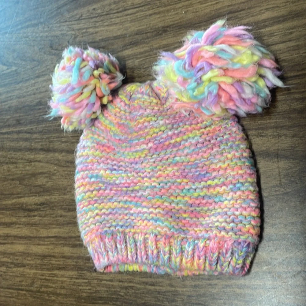 Colorful Knit‎ Beanie with Pom Poms